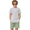 Arshiner Boy’s 2 Pieces Linen Sets Short Sleeve Henley Shirt and Shorts Summer Beach Matching Outfits 5-12 Years(White & Light Green)