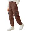Arshiner Boys Cargo Joggers Pants Kids Elastic Waist Casual Pants Lightweight School Pants with 4 Pockets 5-12 Years(Brown)