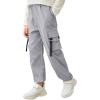 Arshiner Boys Cargo Joggers Pants Kids Elastic Waist Casual Pants Lightweight School Pants with 4 Pockets 5-12 Years(Light Grey)