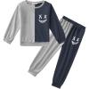 Arshiner Boys Cartoon Face Print Two Tone Crewneck Sweatshirt and Pants Set Tracksuits Outfits Size (2T – 7-8)(Grey & Navy Blue)