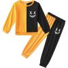 Arshiner Boys Cartoon Face Print Two Tone Crewneck Sweatshirt and Pants Set Tracksuits Outfits Size (2T – 7-8)(Orange & Black)