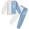 Arshiner Boys Cartoon Face Print Two Tone Crewneck Sweatshirt and Pants Set Tracksuits Outfits Size (2T – 7-8)(White & Light Blue)