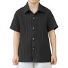 Arshiner Boys Casual Short Sleeve Button Down Shirt Fashion Textured Summer Beach Shirt 3-13 Years Old(Black)