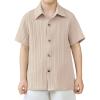 Arshiner Boys Casual Short Sleeve Button Down Shirt Fashion Textured Summer Beach Shirt 3-13 Years Old(Champagne)