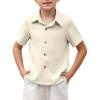 Arshiner Boys Casual Short Sleeve Button Down Shirt Fashion Textured Summer Beach Shirt 3-13 Years Old(Light Khaki)