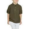 Arshiner Boys Cotton Linen Henley Shirt Button Down Shirt Long Sleeve T Shirt Beach Shirt Tee Casual Solid Tops(Army Green)