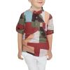 Arshiner Boys Cotton Linen Henley Shirt Button Down Shirt Long Sleeve T Shirt Beach Shirt Tee Casual Solid Tops(Brown & Green – Color Block)