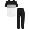 Arshiner Boy’s Pants Set – 2 Piece ColorBlock Short Sleeve T-Shirt and Active Pants – Casual Clothing Outfits 5-12 Years(Black)