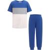 Arshiner Boy’s Pants Set – 2 Piece ColorBlock Short Sleeve T-Shirt and Active Pants – Casual Clothing Outfits 5-12 Years(Blue)