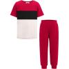 Arshiner Boy’s Pants Set – 2 Piece ColorBlock Short Sleeve T-Shirt and Active Pants – Casual Clothing Outfits 5-12 Years(Red)