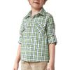 Arshiner Boy’s Plaid Button Down Shirt Long Sleeve Roll Up Casual Shirts with Pocket 4-11 Years(Green/White Plaid)