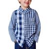 Arshiner Boy’s Plaid Button Down Shirt Long Sleeve Roll Up Casual Shirts with Pocket 4-11 Years(Navy Blue Patchwork Plaid)