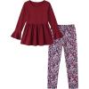 Arshiner Girls 2 Piece Clothing Set Floral Ruffle Hem Bell Sleeve Top and Leggings Fall Winter Outfits for 2-10 Years(Dark Red Floral)