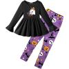 Arshiner Girls 2 Piece Clothing Set Floral Ruffle Hem Bell Sleeve Top and Leggings Fall Winter Outfits for 2-10 Years(Halloween Purple)