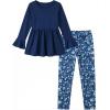 Arshiner Girls 2 Piece Clothing Set Floral Ruffle Hem Bell Sleeve Top and Leggings Fall Winter Outfits for 2-10 Years(Navy Floral)