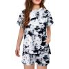 Arshiner Girls 2 Piece Outfit Summer Short Sleeve Loose Fit T-Shirt and Shorts Set Casual Activewear High-Low Hem Sweatshirt(Black Tie Dye)