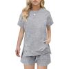 Arshiner Girls 2 Piece Outfit Summer Short Sleeve Loose Fit T-Shirt and Shorts Set Casual Activewear High-Low Hem Sweatshirt(Grey)