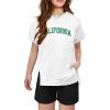 Arshiner Girls 2 Piece Outfit Summer Short Sleeve Loose Fit T-Shirt and Shorts Set Casual Activewear High-Low Hem Sweatshirt(Letter Ca)