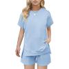 Arshiner Girls 2 Piece Outfit Summer Short Sleeve Loose Fit T-Shirt and Shorts Set Casual Activewear High-Low Hem Sweatshirt(Lgiht Blue)