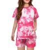 Arshiner Girls 2 Piece Outfit Summer Short Sleeve Loose Fit T-Shirt and Shorts Set Casual Activewear High-Low Hem Sweatshirt(Pink Tie Dye)