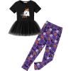 Arshiner Girls 2 Piece Outfits Casual Clothing Sets Short Sleeve Mesh Hem Roundneck Tops and Leggings Pants 2-10 Years(Black&halloween)