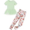 Arshiner Girls 2 Piece Outfits Casual Clothing Sets Short Sleeve Mesh Hem Roundneck Tops and Leggings Pants 2-10 Years(Light Green&floral)