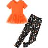 Arshiner Girls 2 Piece Outfits Casual Clothing Sets Short Sleeve Mesh Hem Roundneck Tops and Leggings Pants 2-10 Years(Orange&halloween)