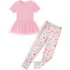 Arshiner Girls 2 Piece Outfits Casual Clothing Sets Short Sleeve Mesh Hem Roundneck Tops and Leggings Pants 2-10 Years(Pink&floral)