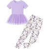 Arshiner Girls 2 Piece Outfits Casual Clothing Sets Short Sleeve Mesh Hem Roundneck Tops and Leggings Pants 2-10 Years(Purple&butterfly)