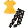 Arshiner Girls 2 Piece Outfits Casual Clothing Sets Short Sleeve Mesh Hem Roundneck Tops and Leggings Pants 2-10 Years(Yellow&sunflower)