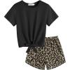 Arshiner Girls 2 Piece Outfits Summer Clothes Short Sleeve Tops and Paperbag Waist Shorts Set Cute Outfits 5-14(Leopard Print)
