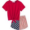 Arshiner Girls 2 Piece Outfits Summer Clothes Short Sleeve Tops and Paperbag Waist Shorts Set Cute Outfits 5-14(Red)