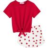 Arshiner Girls 2 Piece Outfits Summer Clothes Short Sleeve Tops and Paperbag Waist Shorts Set Cute Outfits 5-14(Red &Heart Print)