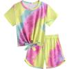 Arshiner Girls 2 Piece Outfits Summer Clothes Short Sleeve Tops and Paperbag Waist Shorts Set Cute Outfits 5-14(Rose&yellow&blue)