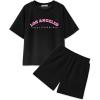 Arshiner Girls 2 Piece Outfits Summer Clothes Short Sleeve Tops and Short with Pockets Kids Fashion Clothing Sets(Black)