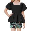 Arshiner Girls 2 Piece Outfits Summer Clothes Square Neck Puffed Sleeve Bubble Hem Tops Shirt and Casual Short Set(Black-hawaii Flower)
