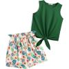 Arshiner Girl’s 2 Piece Outfits Summer Tie Knot Tank Top and Paperbag Waist Pocketed Short Sets(Polyester Blend)