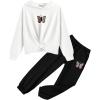 Arshiner Girl’s 2 Piece Outfits Tie-dye Twist Front Pullover Hooded Sweatsuits Sweatshirt and Sweatpants Clothing Set(Butterfly Print)