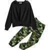Arshiner Girl’s 2 Piece Outfits Tie-dye Twist Front Pullover Hooded Sweatsuits Sweatshirt and Sweatpants Clothing Set(Camouflage)