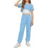 Arshiner Girls 3 Piece Set Short Sleeve High Low Hem Overlay Top & Cami with Sweatpants Kids Outfit 6-13 Years(Blue)