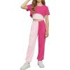 Arshiner Girls 3 Piece Set Short Sleeve High Low Hem Overlay Top & Cami with Sweatpants Kids Outfit 6-13 Years(Double Pink)