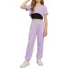 Arshiner Girls 3 Piece Set Short Sleeve High Low Hem Overlay Top & Cami with Sweatpants Kids Outfit 6-13 Years(Purple)