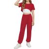 Arshiner Girls 3 Piece Set Short Sleeve High Low Hem Overlay Top & Cami with Sweatpants Kids Outfit 6-13 Years(Red)