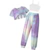 Arshiner Girls 3 Piece Set Short Sleeve High Low Hem Overlay Top & Cami with Sweatpants Kids Outfit 6-13 Years(Tie Dye a)
