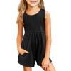 Arshiner Girls’ Casual Summer Sleeveless Jumpsuits Loose One Piece Romper Short Overalls Outfits with Pockets(Black)