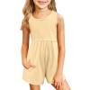 Arshiner Girls’ Casual Summer Sleeveless Jumpsuits Loose One Piece Romper Short Overalls Outfits with Pockets(Light Khaki)