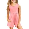Arshiner Girls’ Casual Summer Sleeveless Jumpsuits Loose One Piece Romper Short Overalls Outfits with Pockets(Pink)