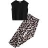 Arshiner Girls Clothes 2 Piece Outfits Drop Shoulder Sleeve Top and Wide Leg Pants Set Trendy Clothing Size 6-14(Black-leopard)