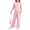 Arshiner Girls Clothes 2 Piece Outfits Drop Shoulder Sleeve Top and Wide Leg Pants Set Trendy Clothing Size 6-14(Pink)