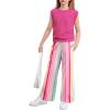 Arshiner Girls Clothes 2 Piece Outfits Drop Shoulder Sleeve Top and Wide Leg Pants Set Trendy Clothing Size 6-14(Rose Red-stripes)